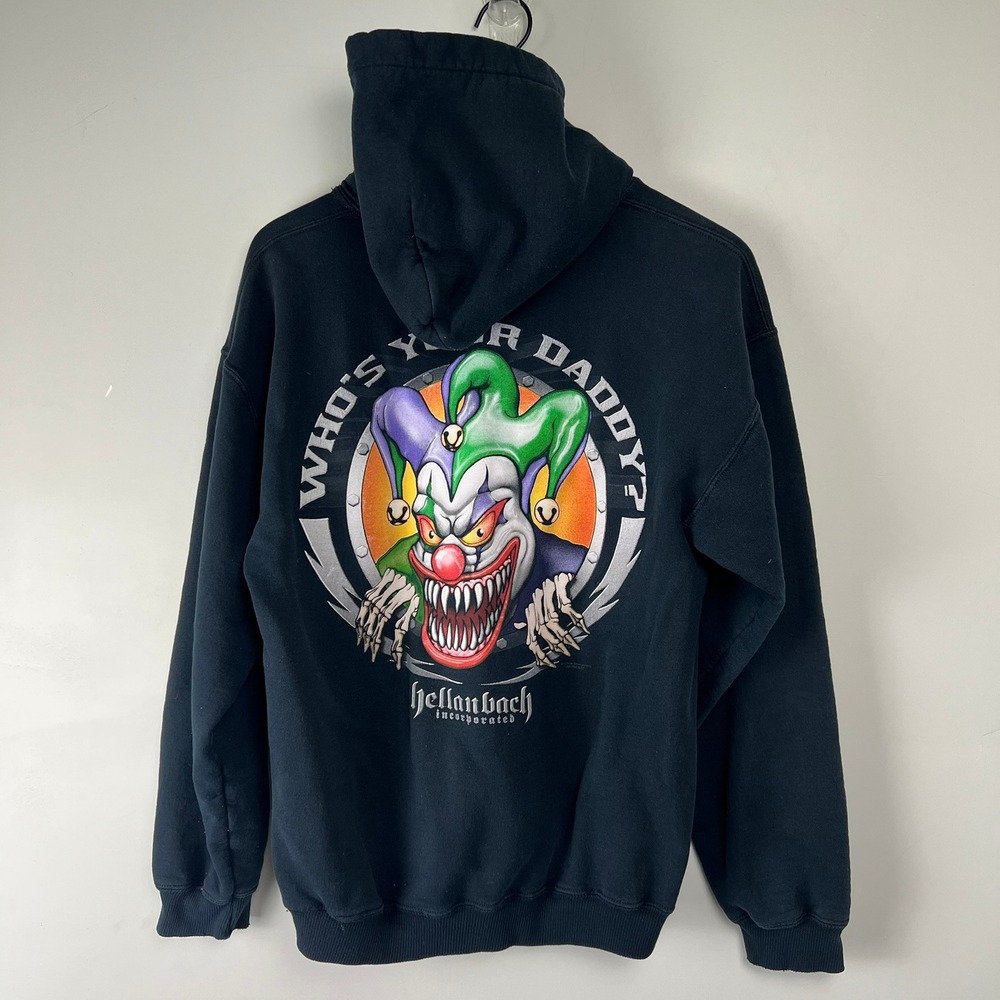 Hellanbach Evil Jester Hoodie Who's Your Daddy Graphic women's M Grunge Y2k Goth